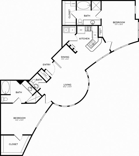 2 Bed | 2 Bath | 1390 sqft | 5 Mockingbird Apartments 